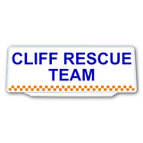 Univisor - CLIFF RESCUE TEAM - White Background Blue Text Chequered Design - UNV272